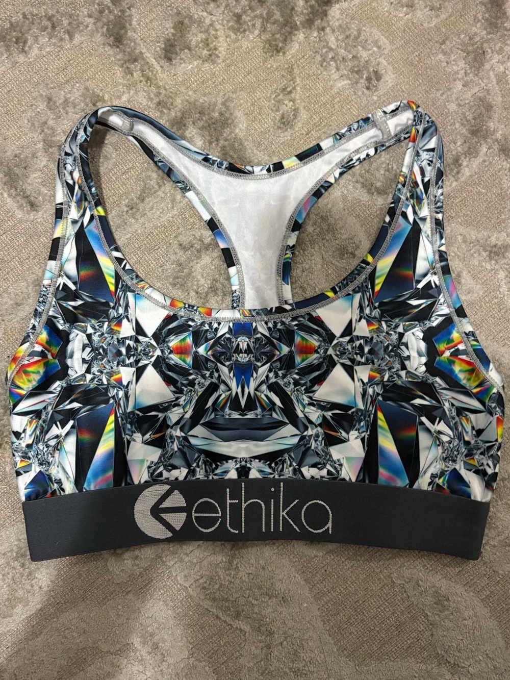 ethika Black Sports Bra with Multicolor Pattern